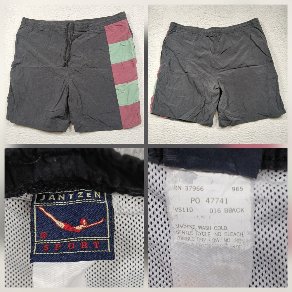 Jantzen Sport Swim‎ Trunks Mens XL Black Colorblock Vintage Board Shorts